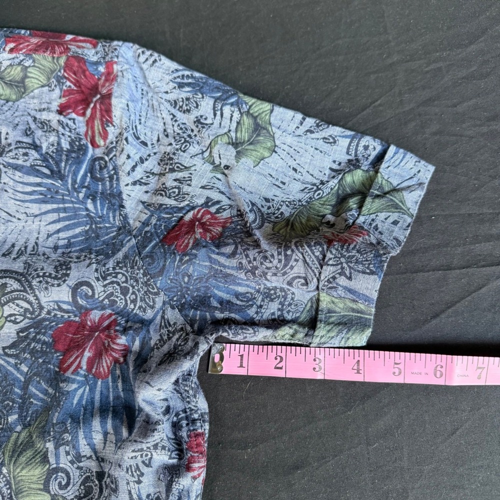 Tasso Elba Island Mens XL Blue Tropical Floral Paisley Cotton Button Up Shirt - Picture 4 of 8